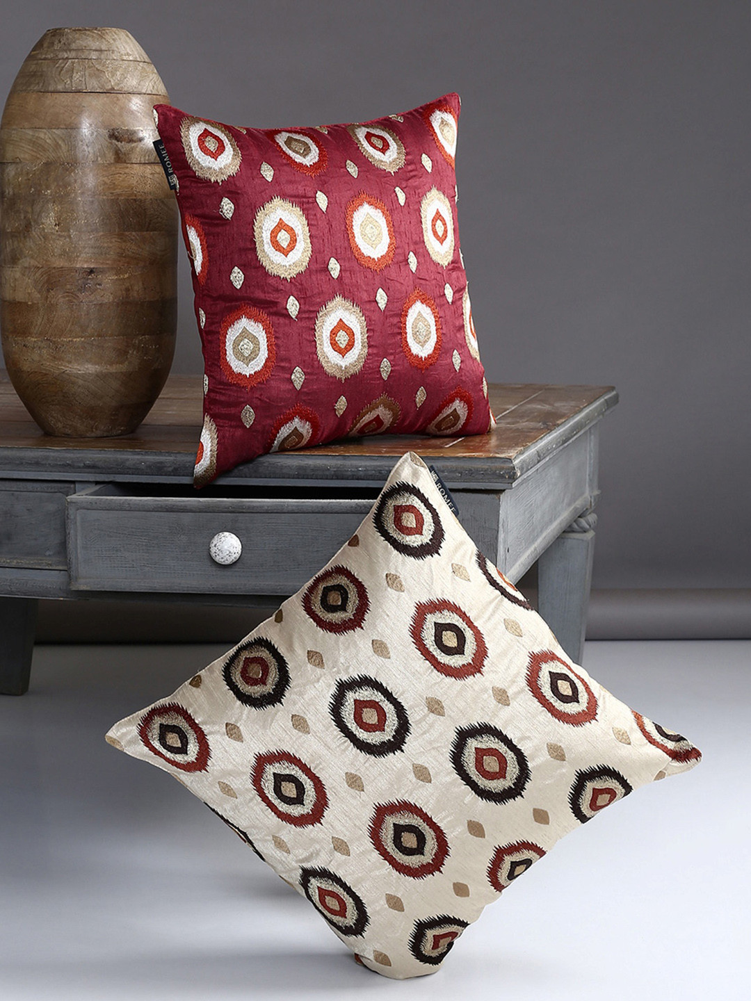

ROMEE Red Ethnic Motifs Set of 2 Square Cushion Covers