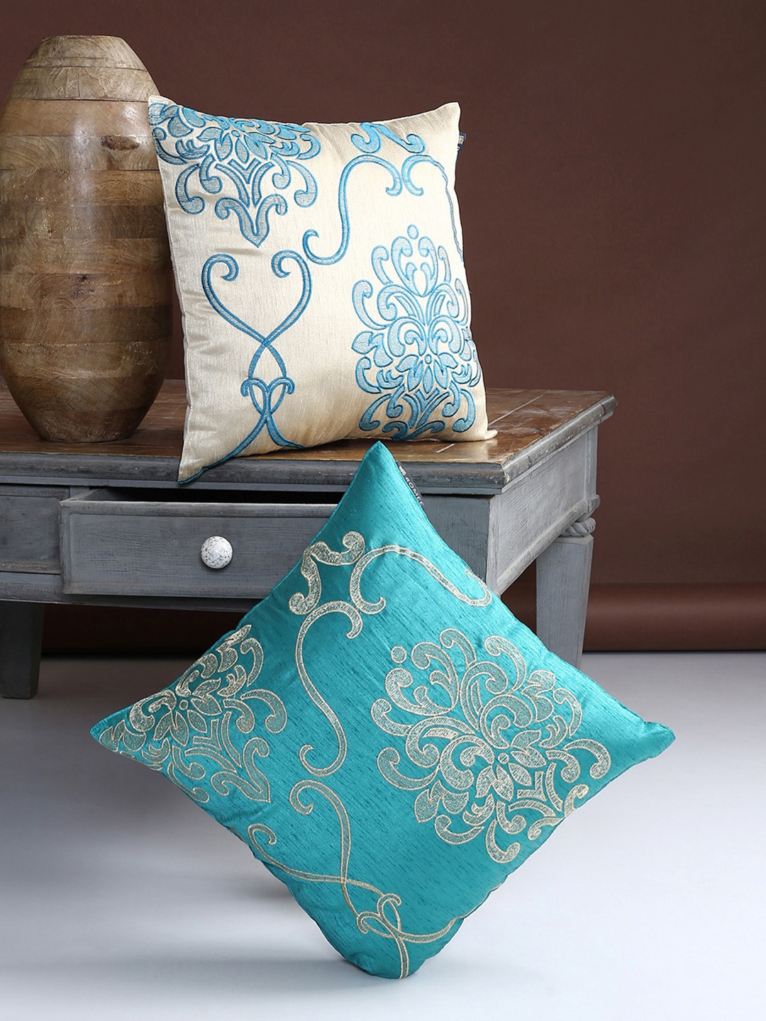 

ROMEE Blue Set of 2 Ethnic Motifs Square Cushion Covers