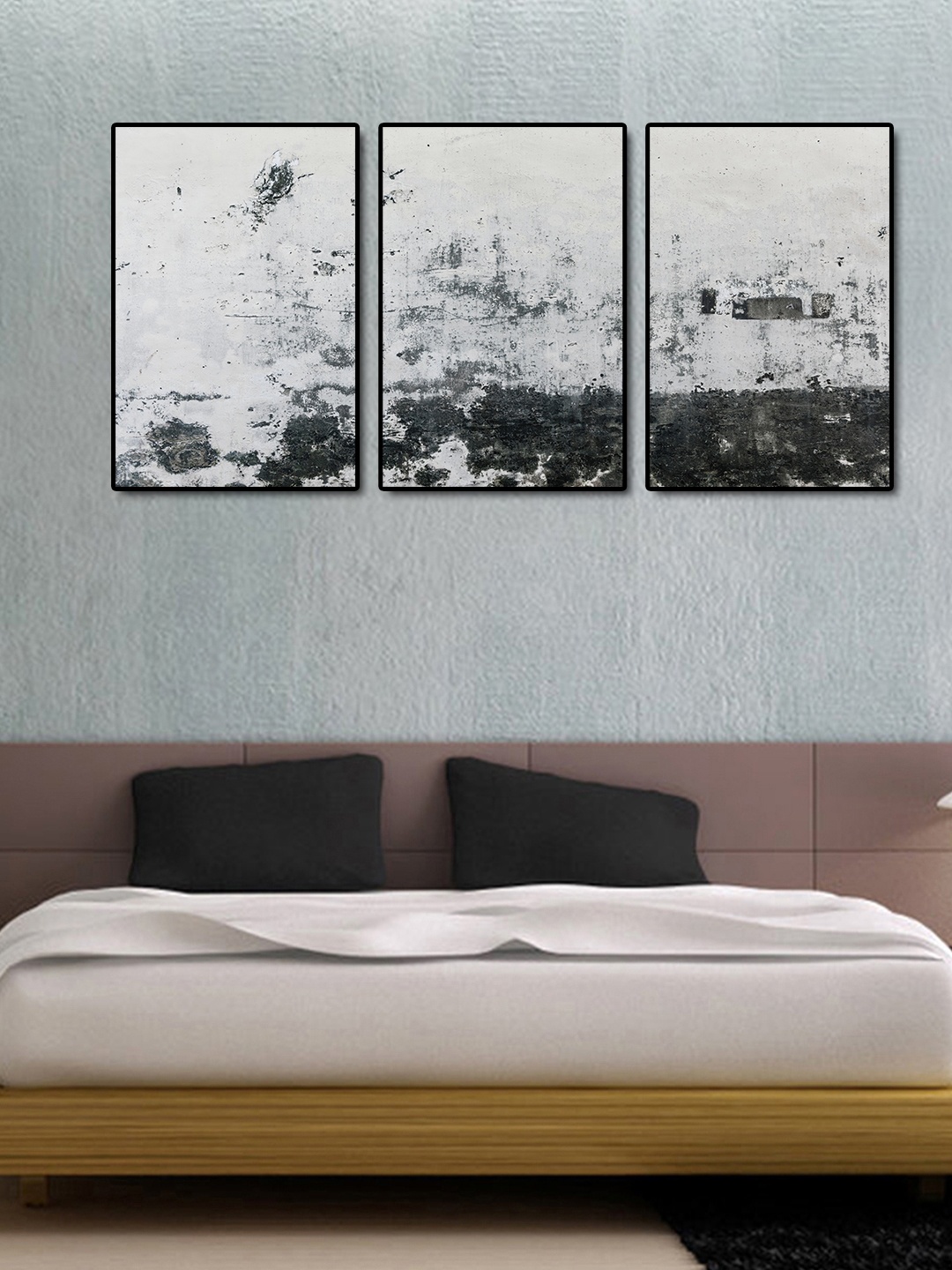 

999Store Set of 3 Grey & Black Rustic Abstract Wall Art