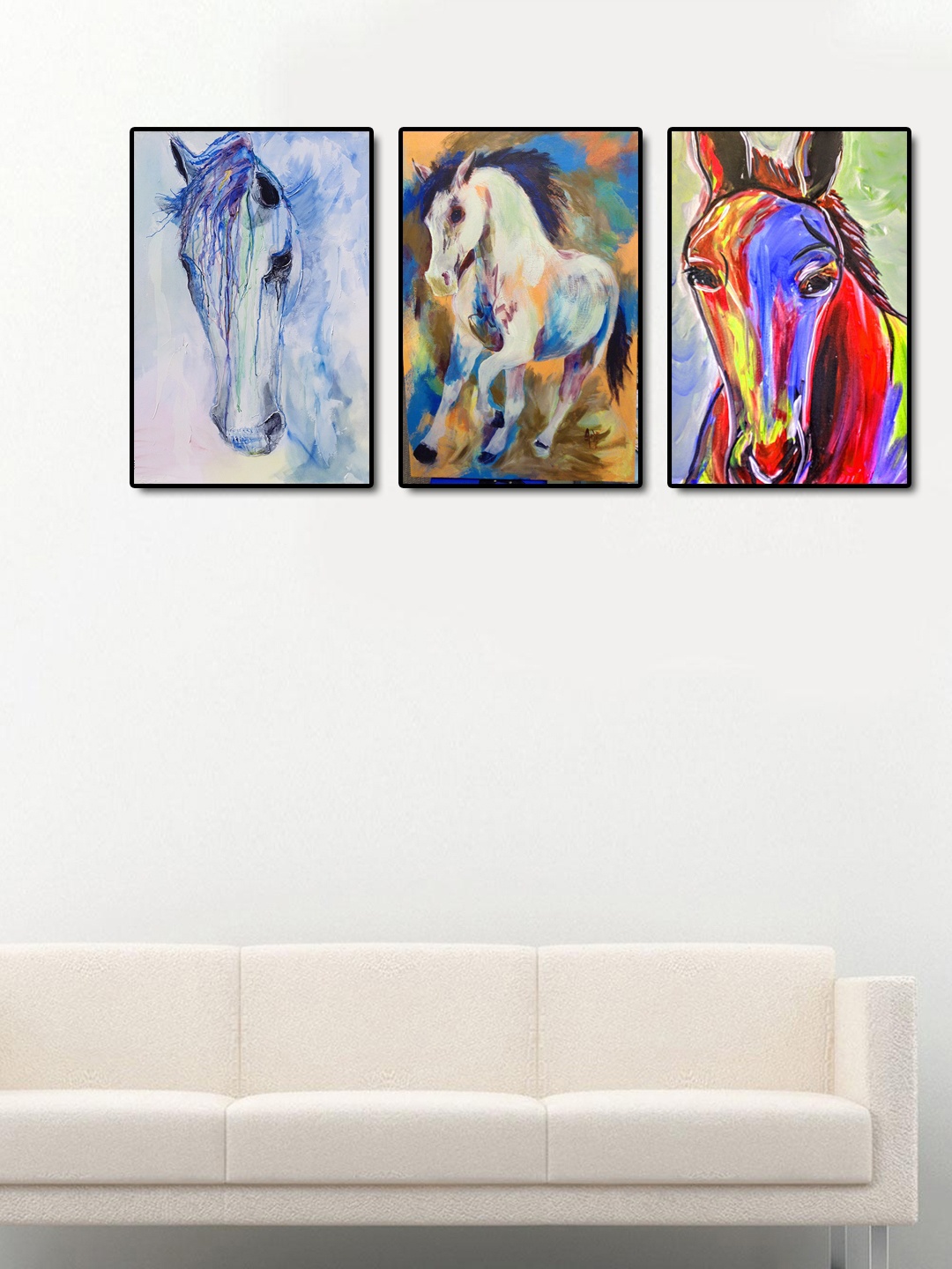 999Store Set of 3 Black & White Clouds Painting (120 x 60 cm), Multi