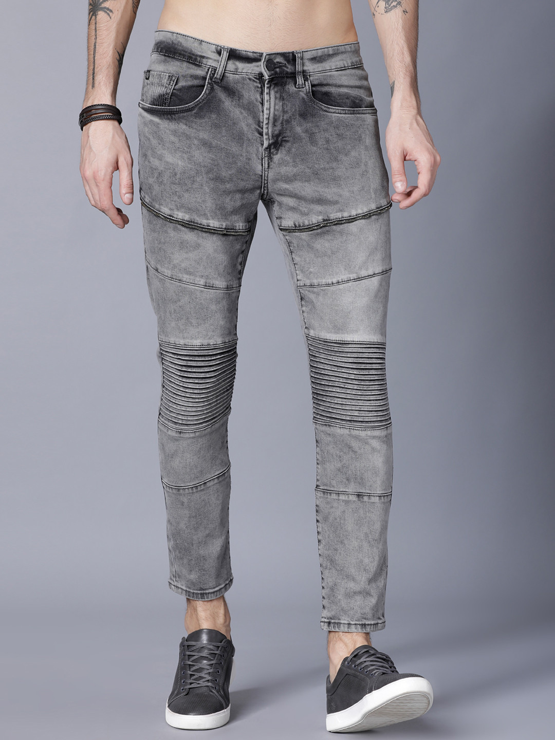 

LOCOMOTIVE Men Grey Tapered Fit Mid-Rise Clean Look Stretchable Jeans