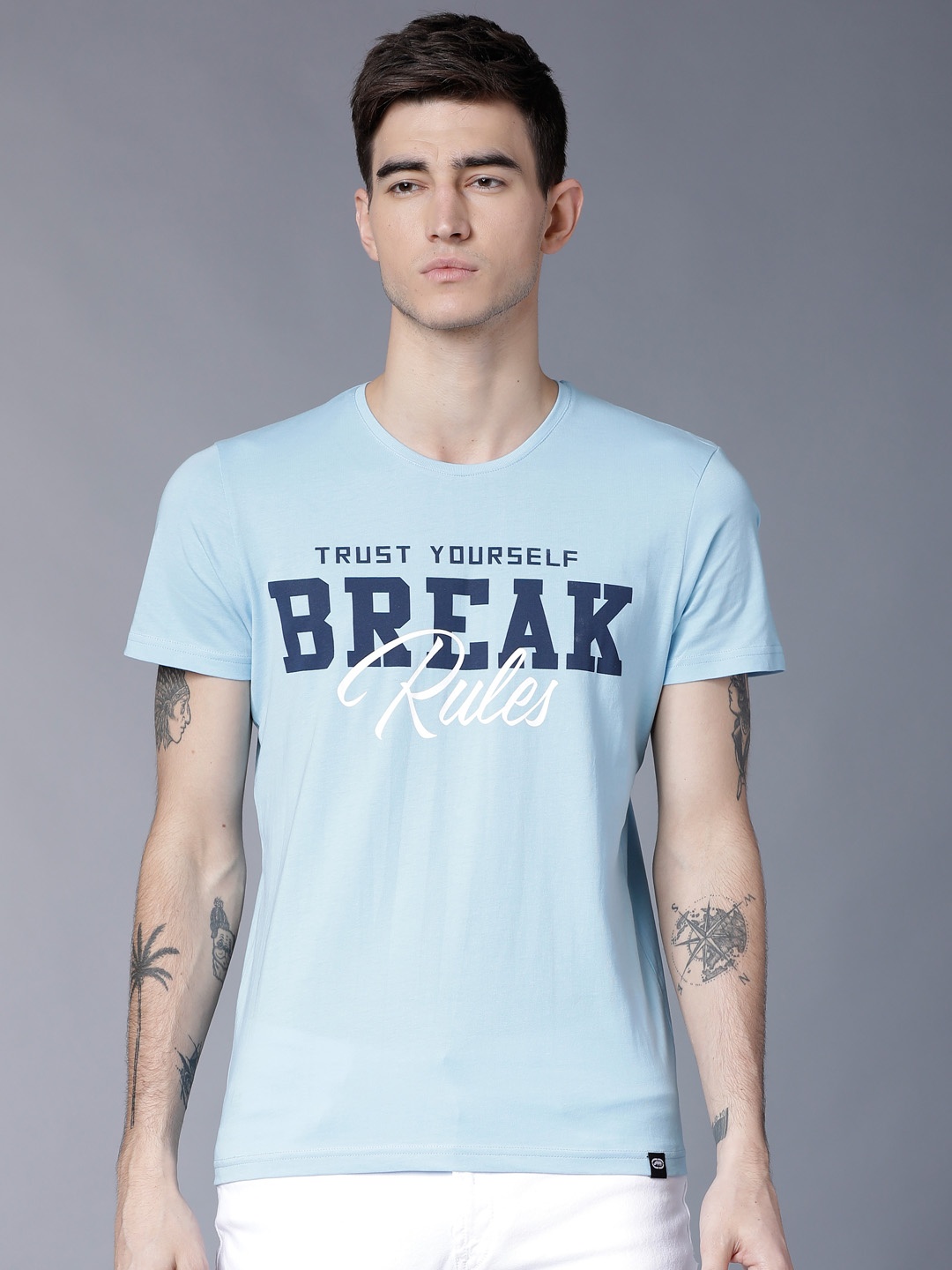 LOCOMOTIVE Men Blue Printed Round Neck T-shirt
