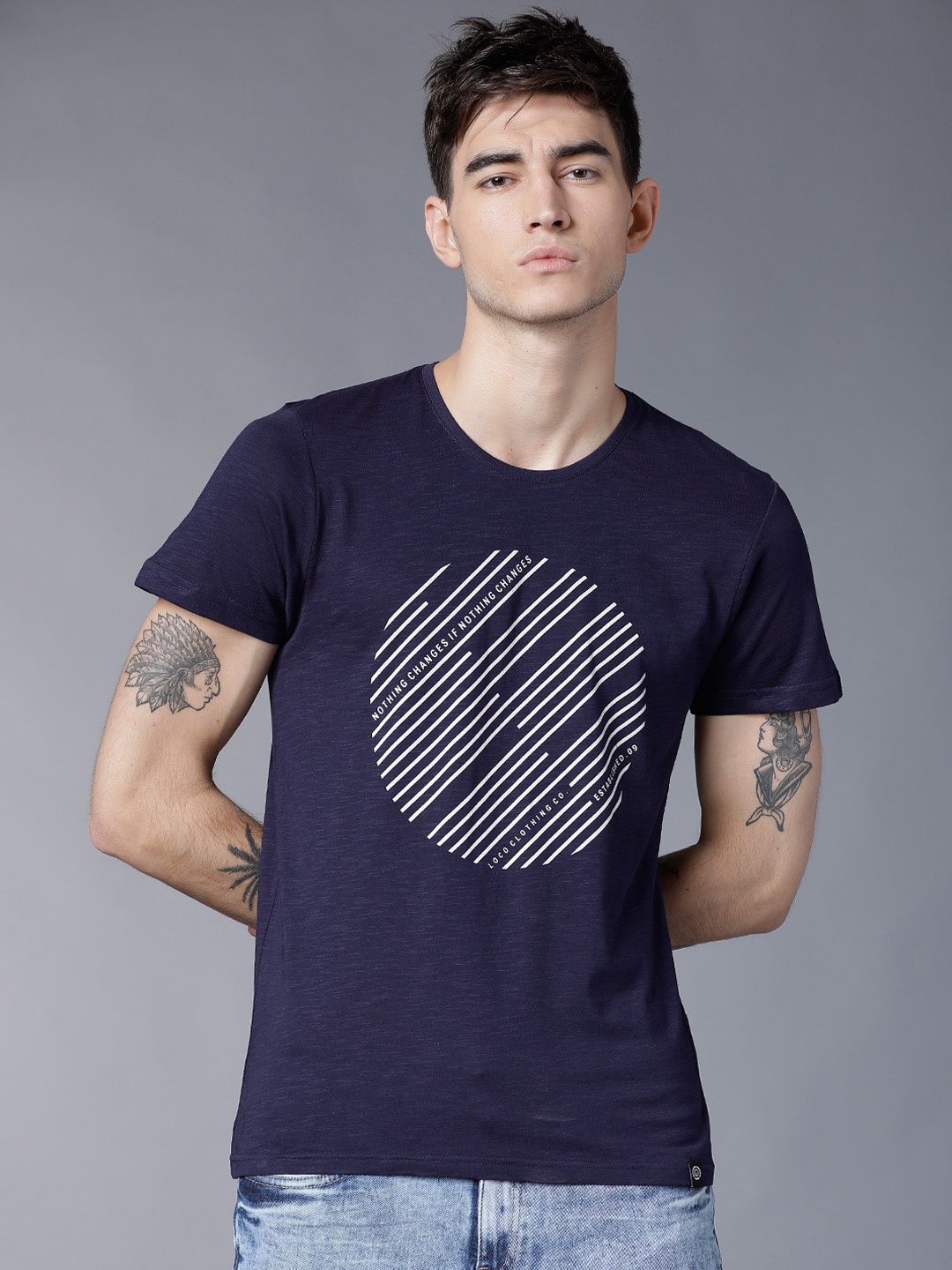 

LOCOMOTIVE Men Navy Blue Printed Round Neck T-shirt