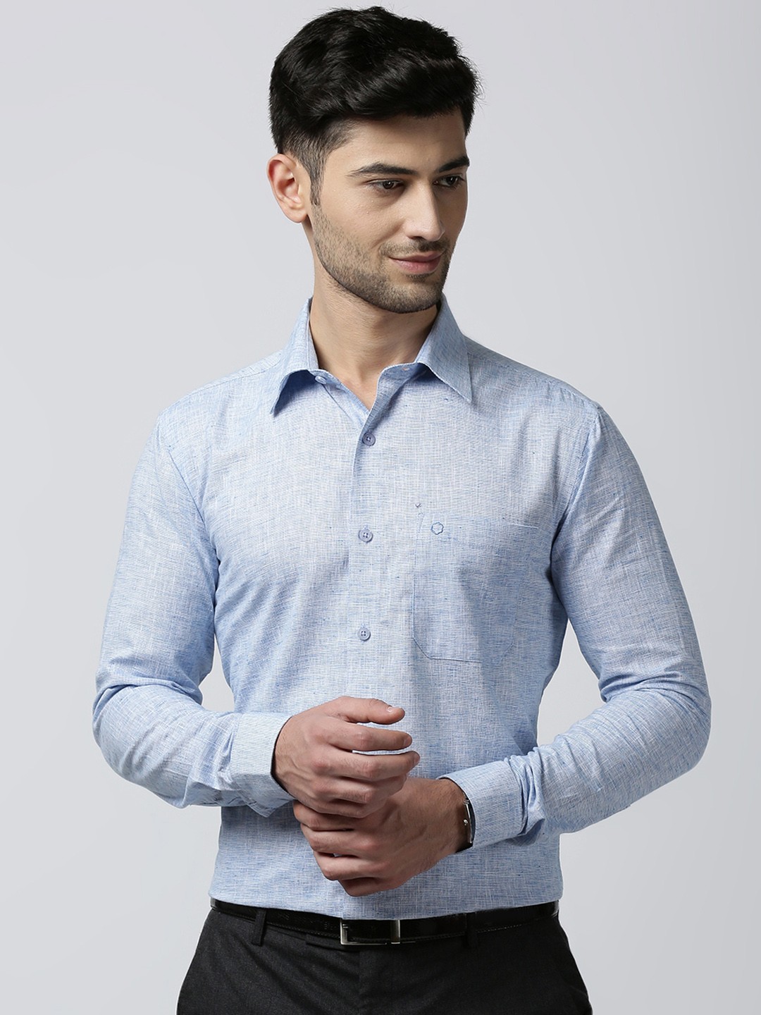 

Jansons Men Blue Regular Fit Self Design Formal Shirt