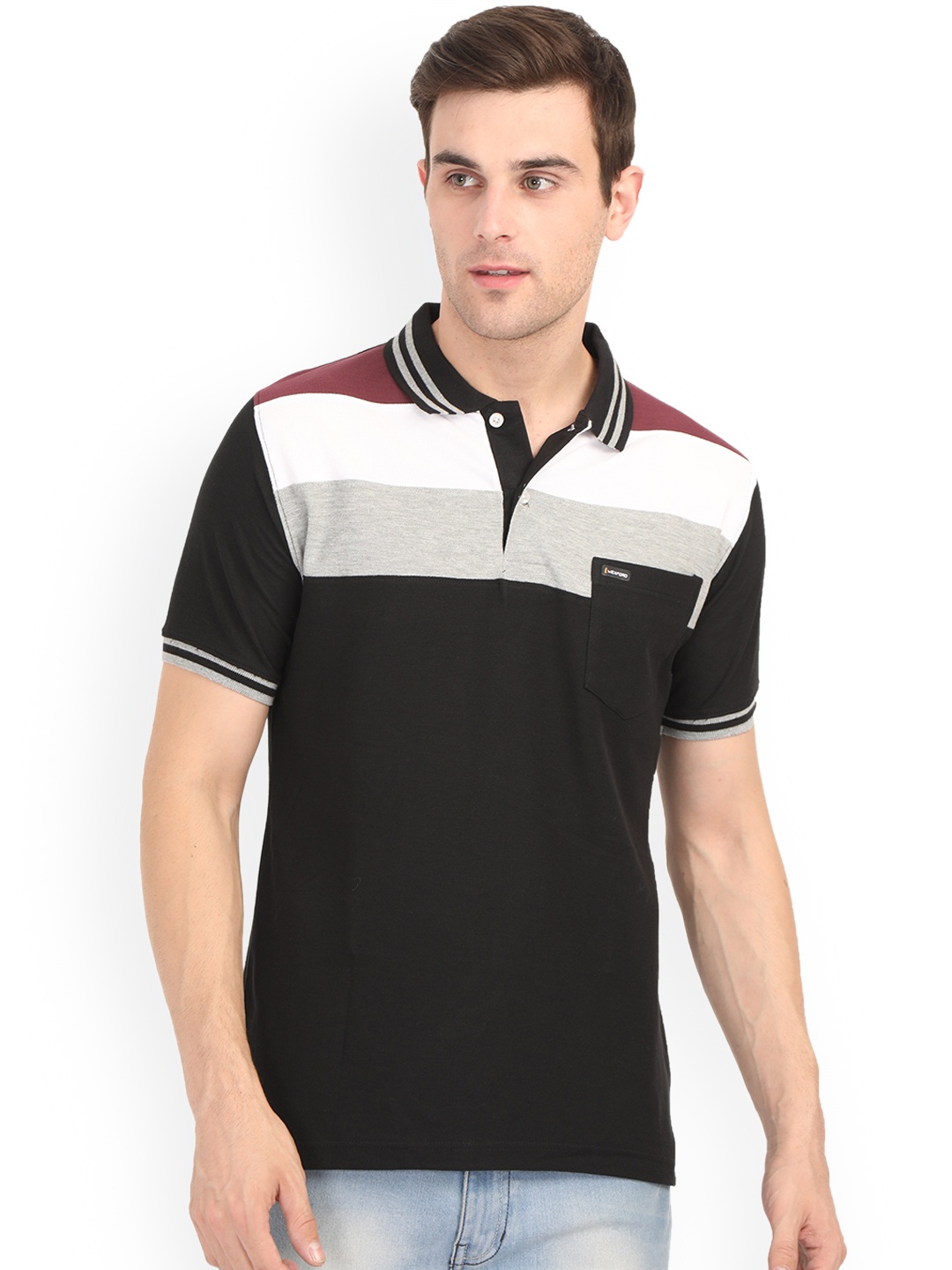 

WEXFORD Men Black Printed Polo Collar T-shirt