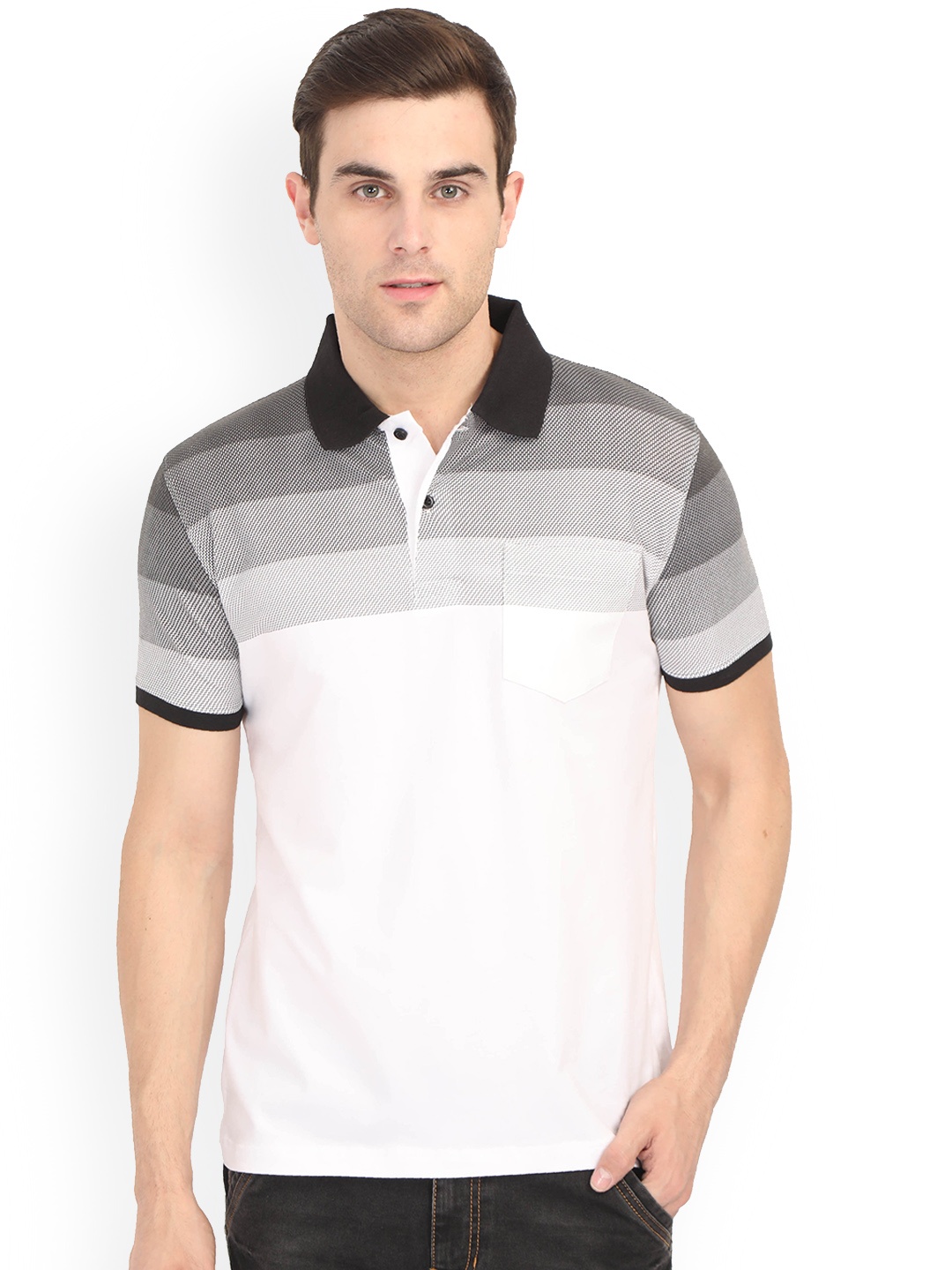 

WEXFORD Men White Printed Polo Collar T-shirt