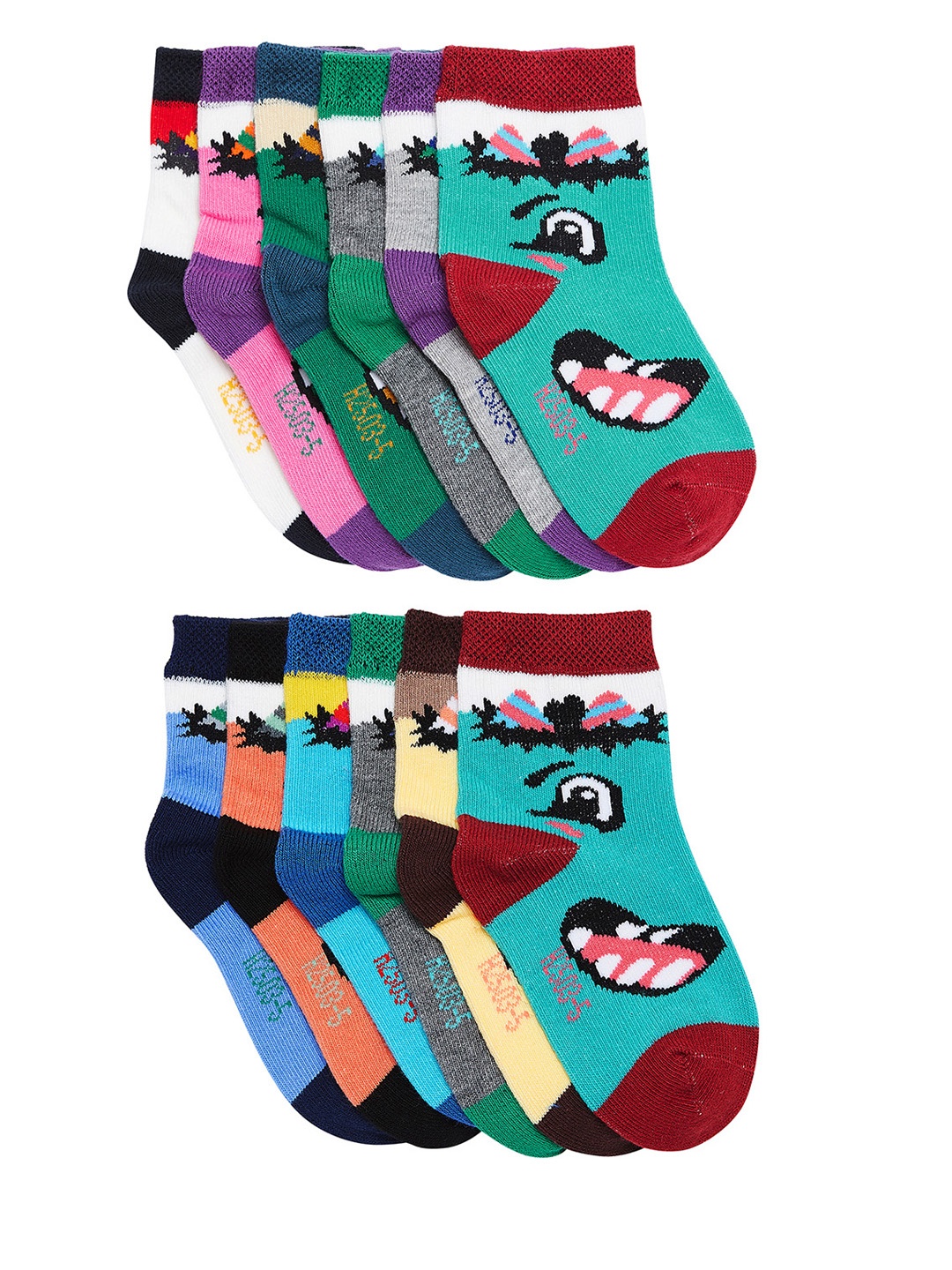 

Camey Kids Unisex Pack of 12 Multicoloured Ankle-Length Cotton Socks, Multi