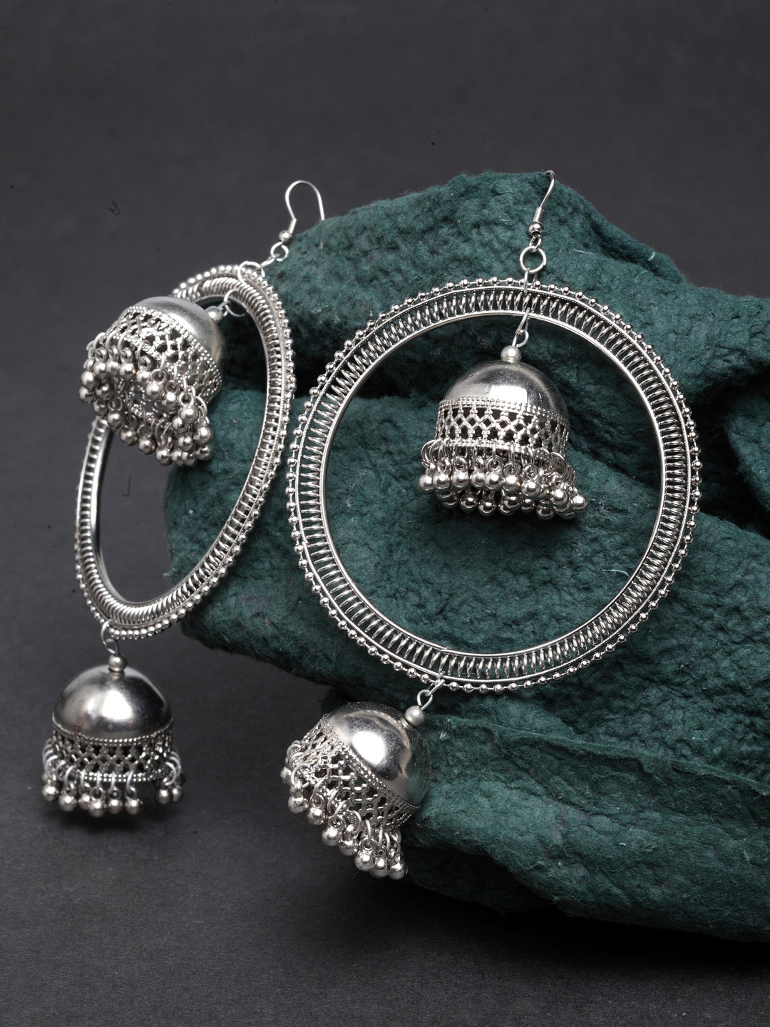 

Moedbuille Silver-Plated Oxidised Circular Jhumkas