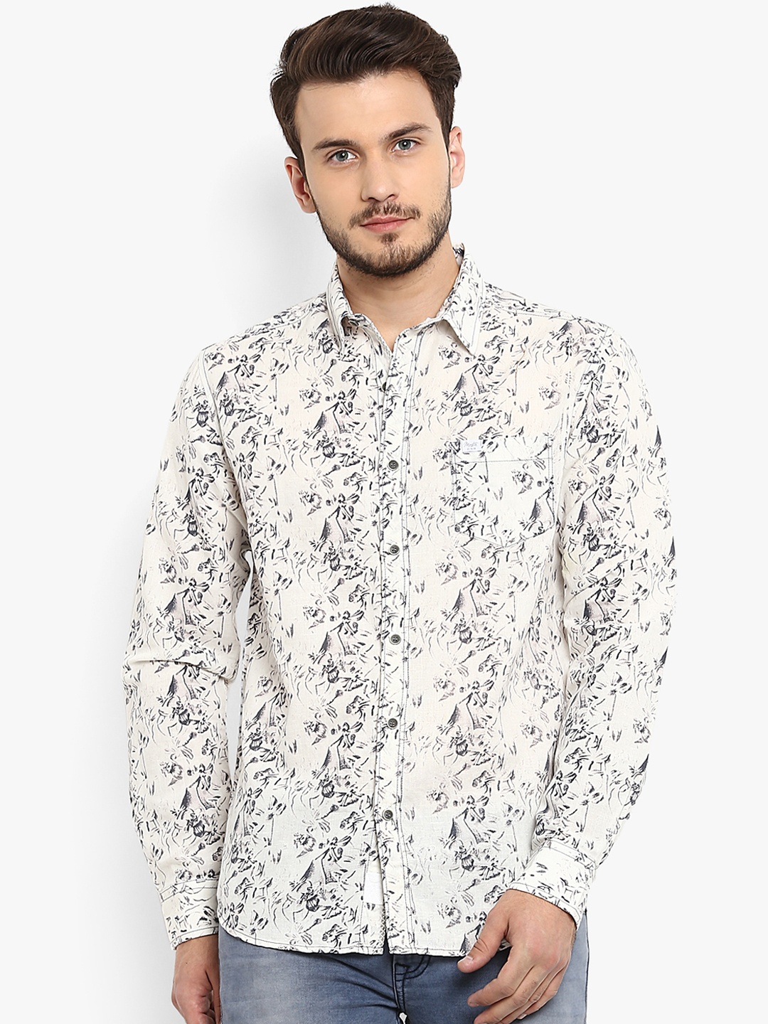 

Mufti Men Off-White Slim Fit Printed Casual Shirt