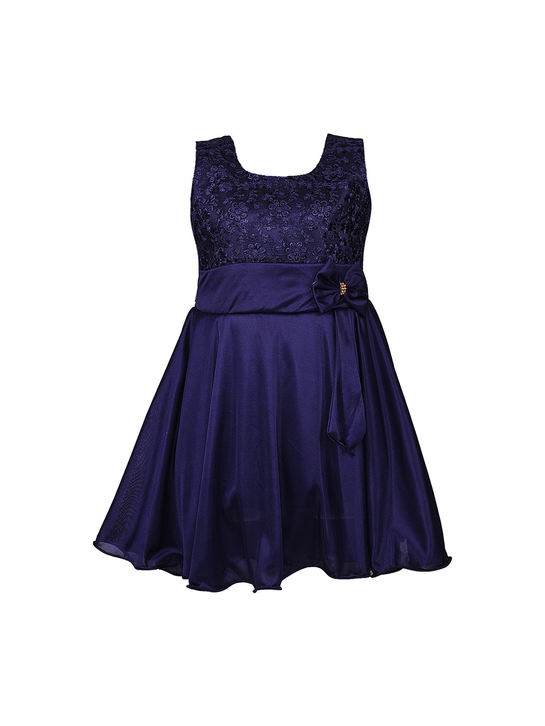 Wish Karo Girls Navy Blue Solid Fit and Flare Dress