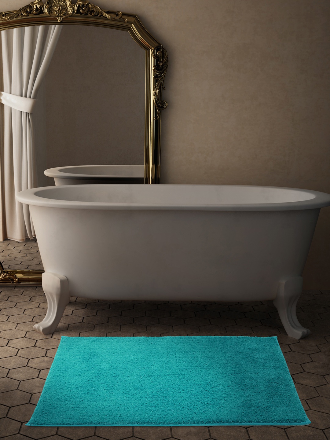 

CORE Designed by SPACES Blue Solid 1600 GSM Rectangular Bath Rug, Turquoise blue