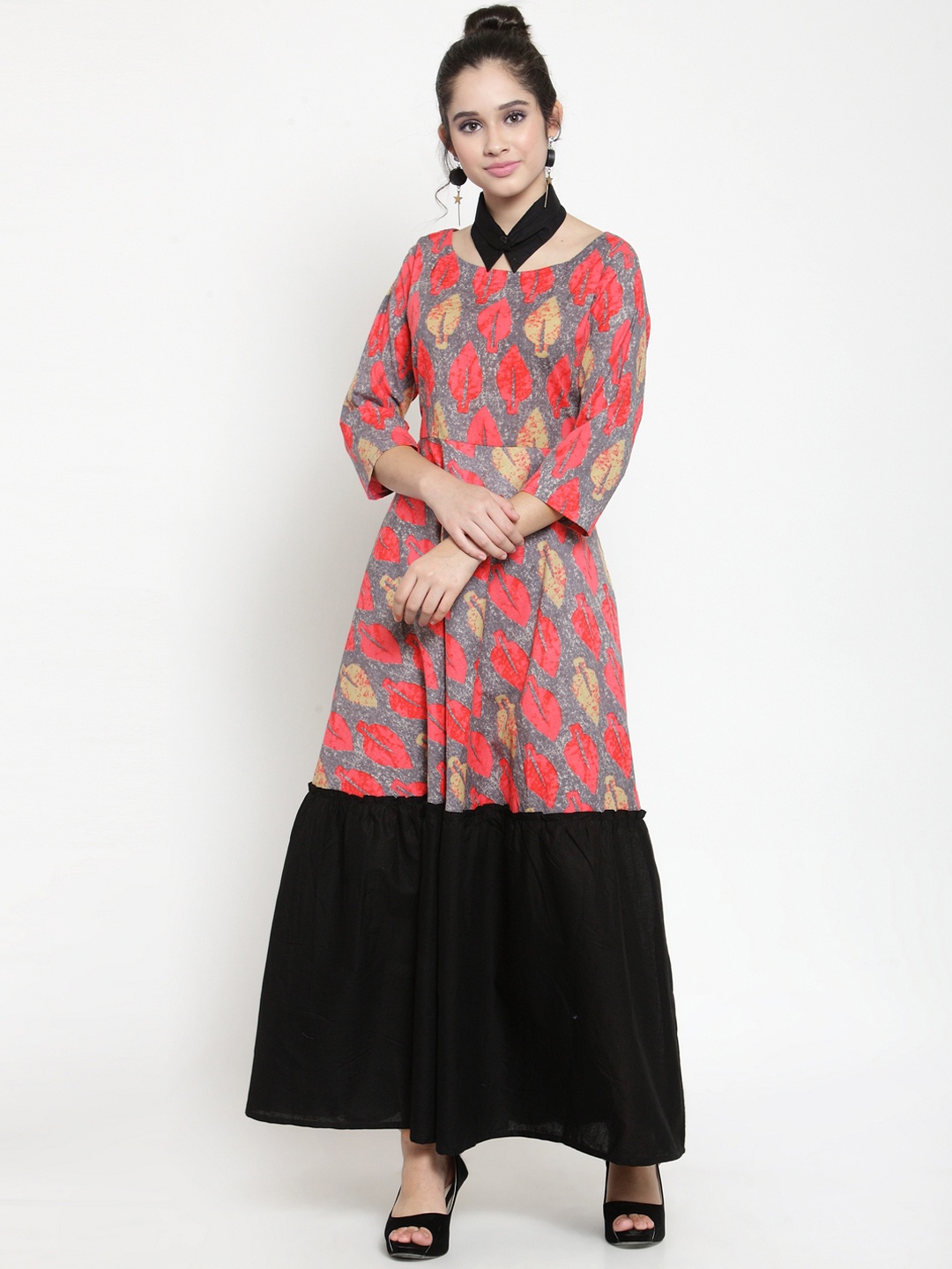 

Get Glamr Women Grey & Pink Printed A-Line Kurta