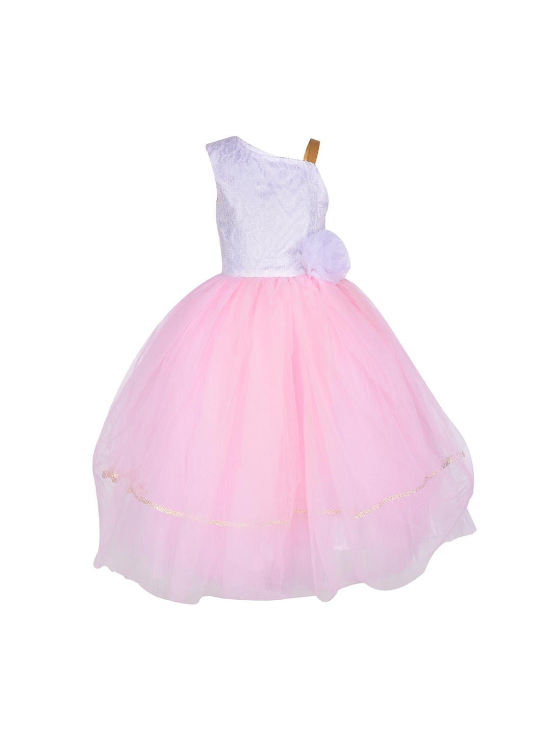 

Samsara Couture Girls Pink & White Colourblocked Fit and Flare Dress