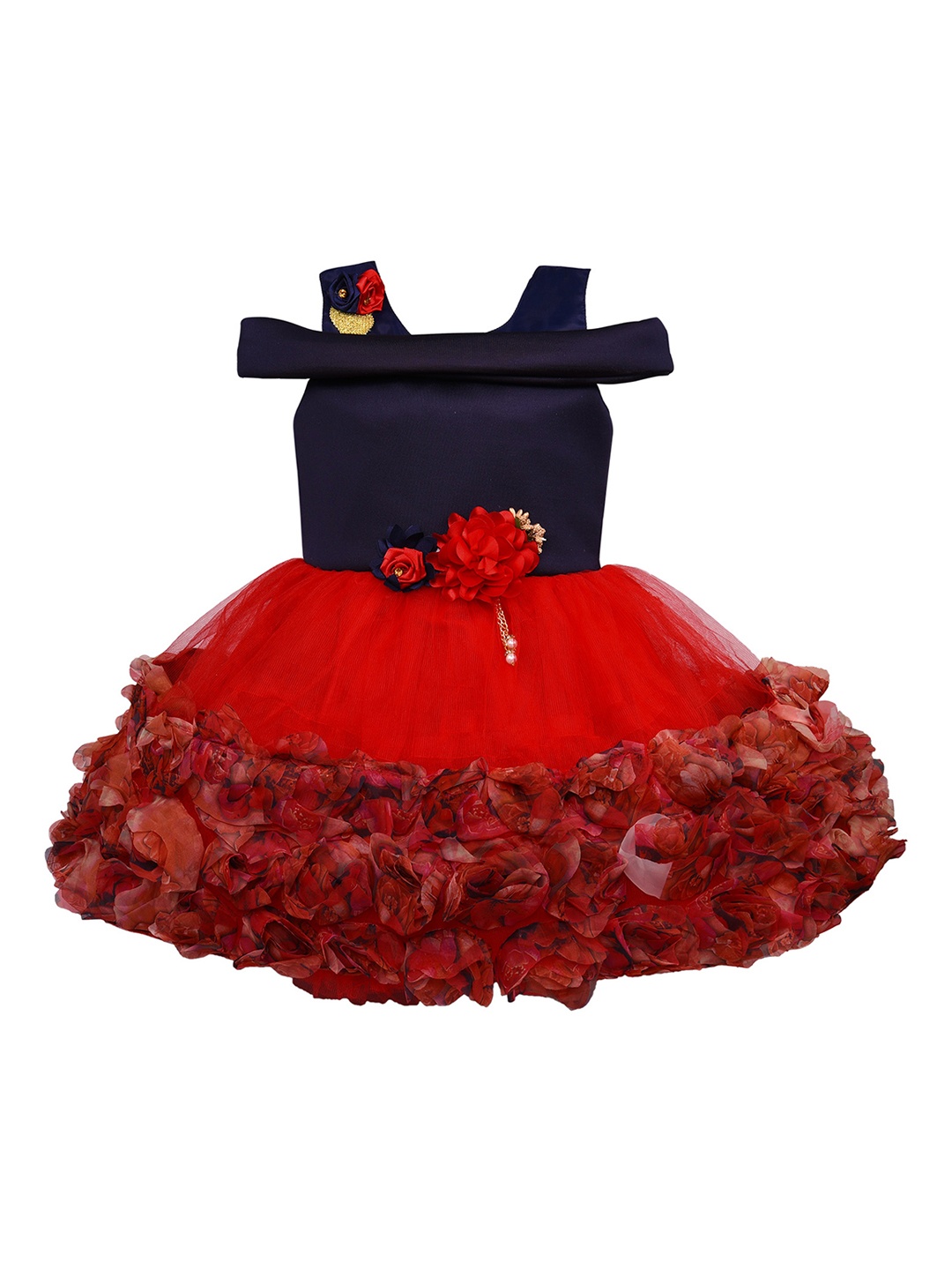 

Wish Karo Girls Red Colourblocked Fit and Flare Dress