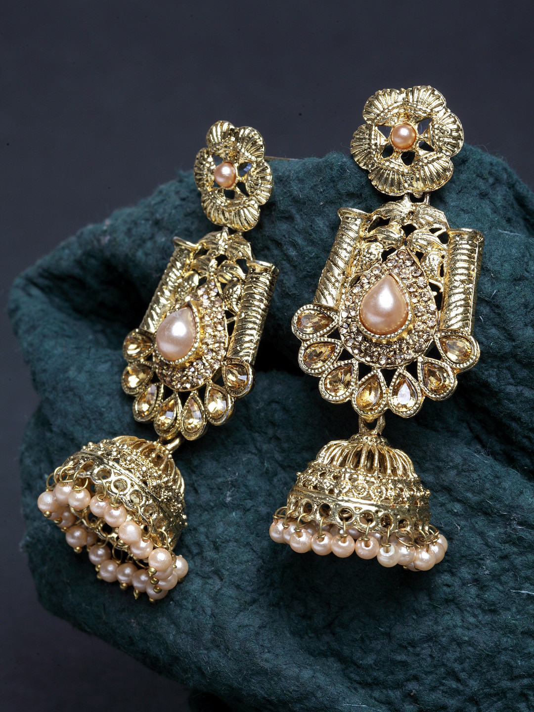 

Moedbuille Gold-Plated Dome Shaped Embellished Jhumkas