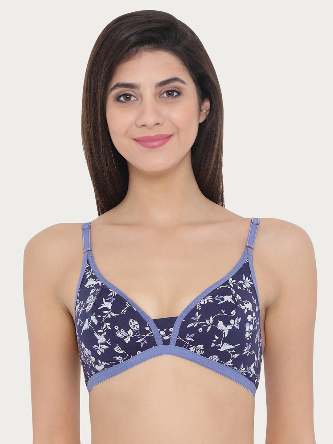

Clovia Cotton Non-Padded Non-Wired Floral Print Bra, Blue