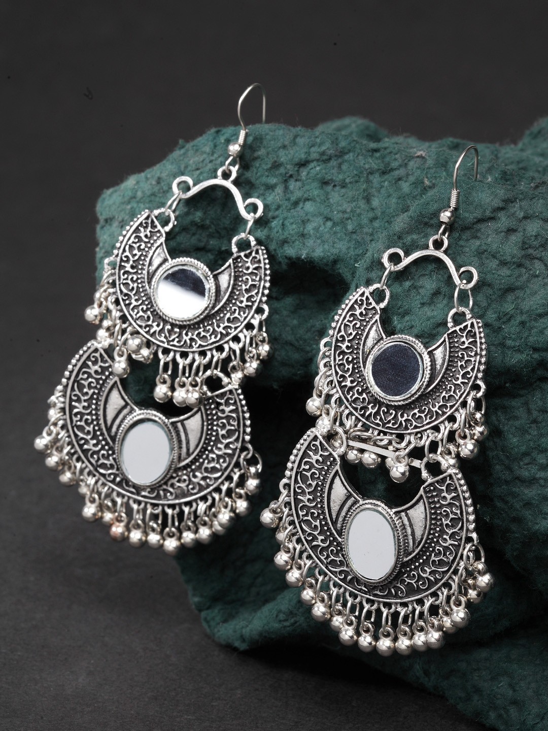 

Moedbuille Silver-Plated Crescent Shaped Oxidised Drop Earrings