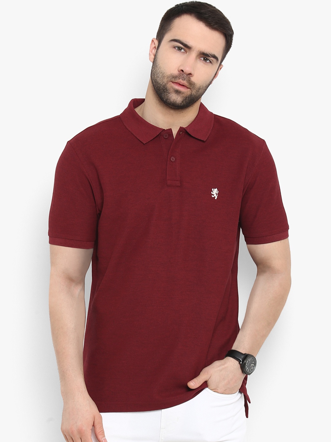 

Red Tape Men Maroon Solid Polo Collar T-shirt