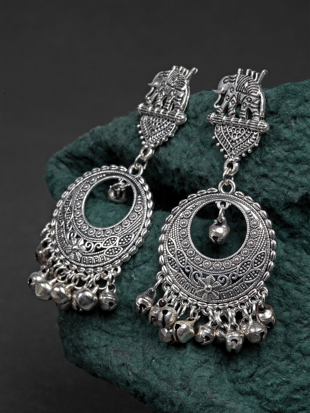 

Moedbuille Silver-Plated Crescent Shaped Oxidised Handcrafted Drop Earrings
