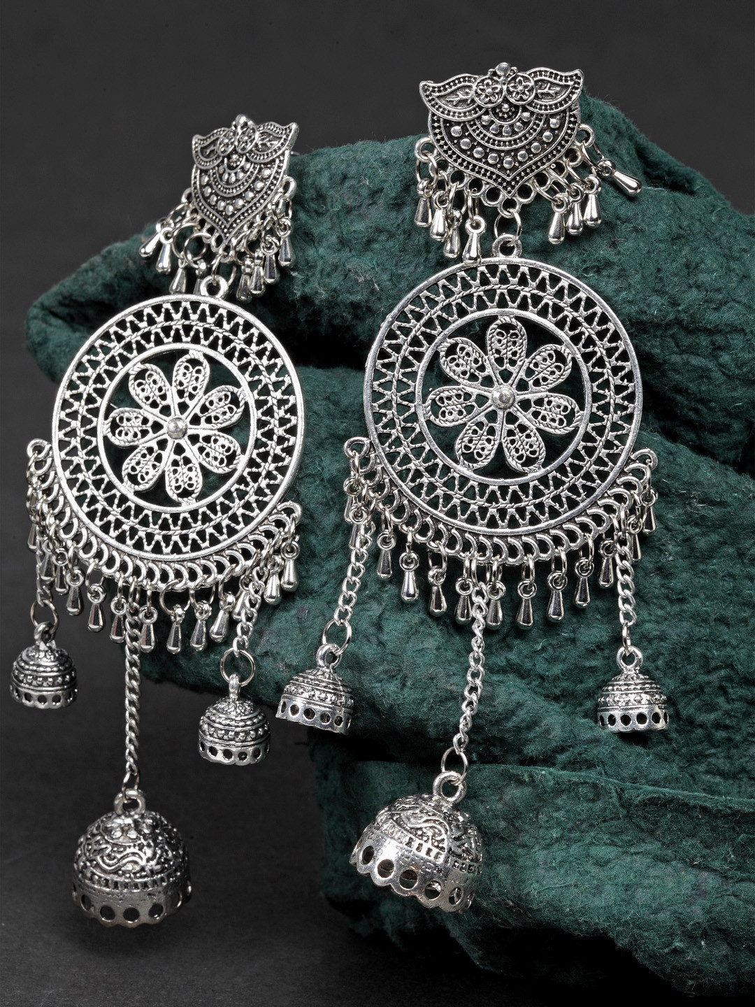 

Moedbuille Silver-Plated Oxidised Contemporary Drop Earrings