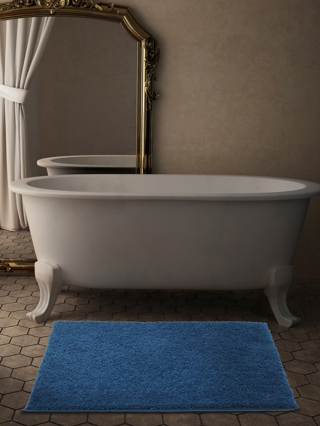 CORE Designed by SPACES Blue Solid 1600 GSM Rectangular Bath Rug