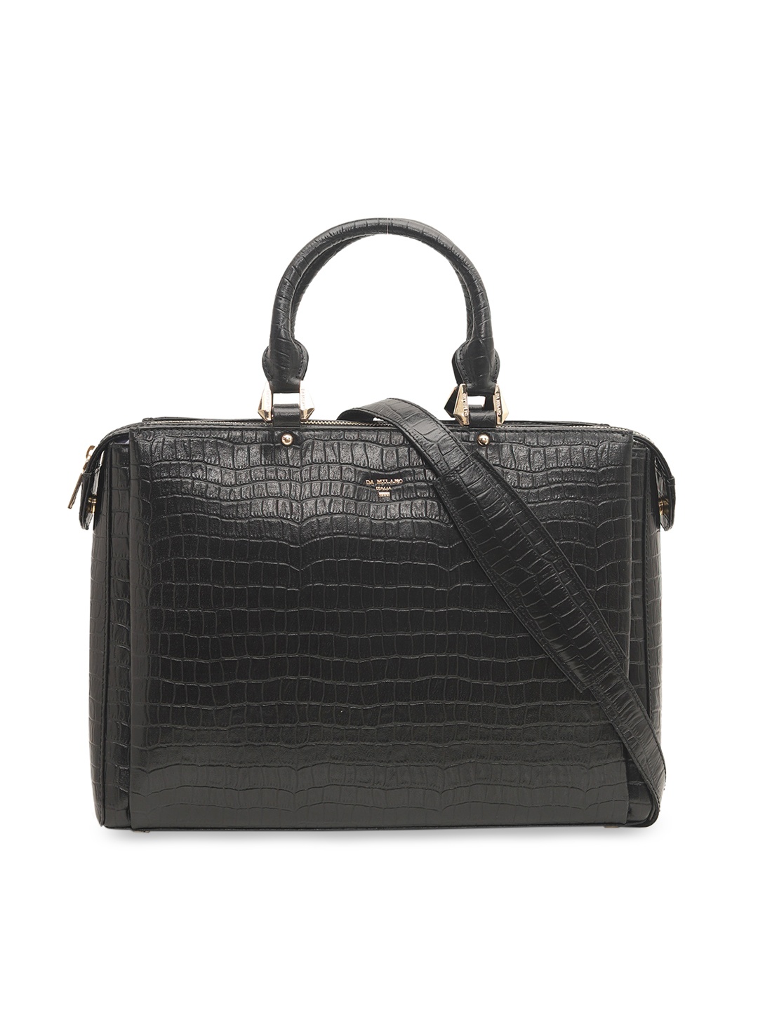 

Da Milano Unisex Black Textured Leather Laptop Bag