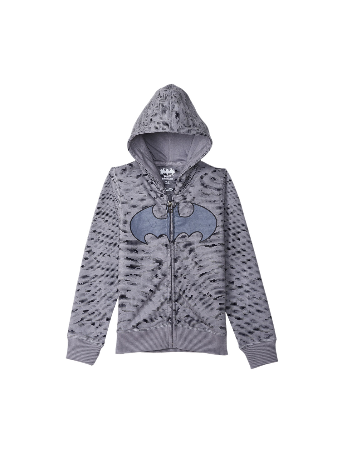 Kids Ville Boys Grey Melange Batman Printed Hooded Sweatshirt