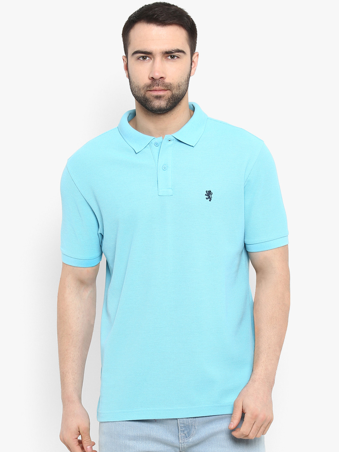 

Red Tape Men Turquoise Blue Solid Polo Collar Pure Cotton T-shirt