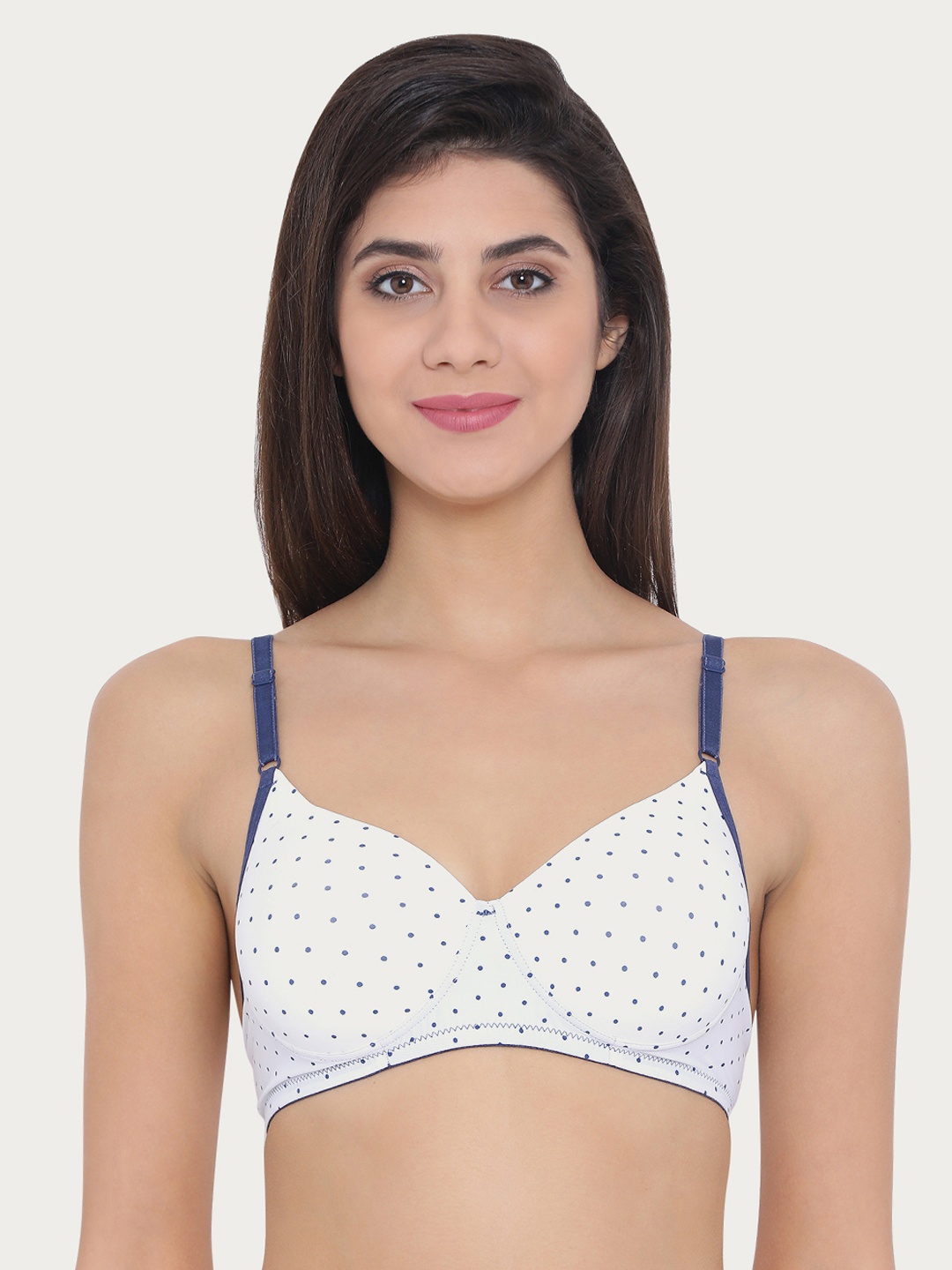 

Clovia Padded Non-Wired Polka Print T-Shirt Bra, White