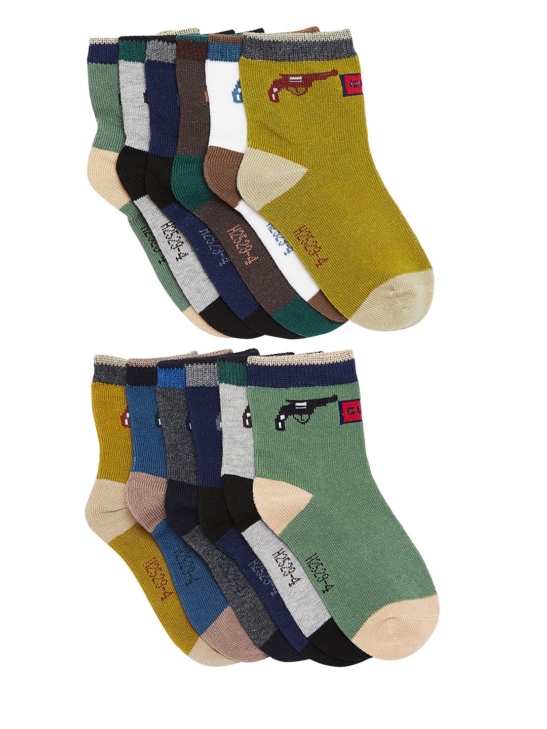 

Camey Kids Unisex Pack of 12 Multicoloured Ankle-Length Cotton Socks, Multi