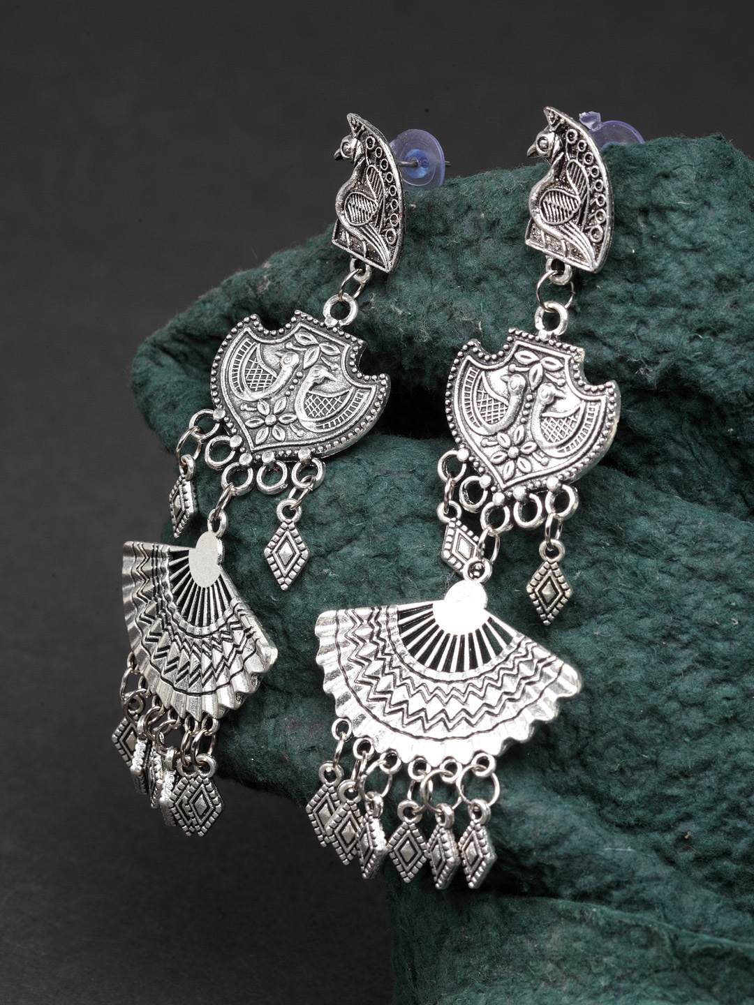 

Moedbuille Silver-Toned Crescent Shaped Drop Earrings