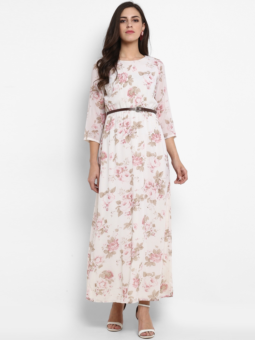 

PURYS Women Off-White Printed Maxi Dress