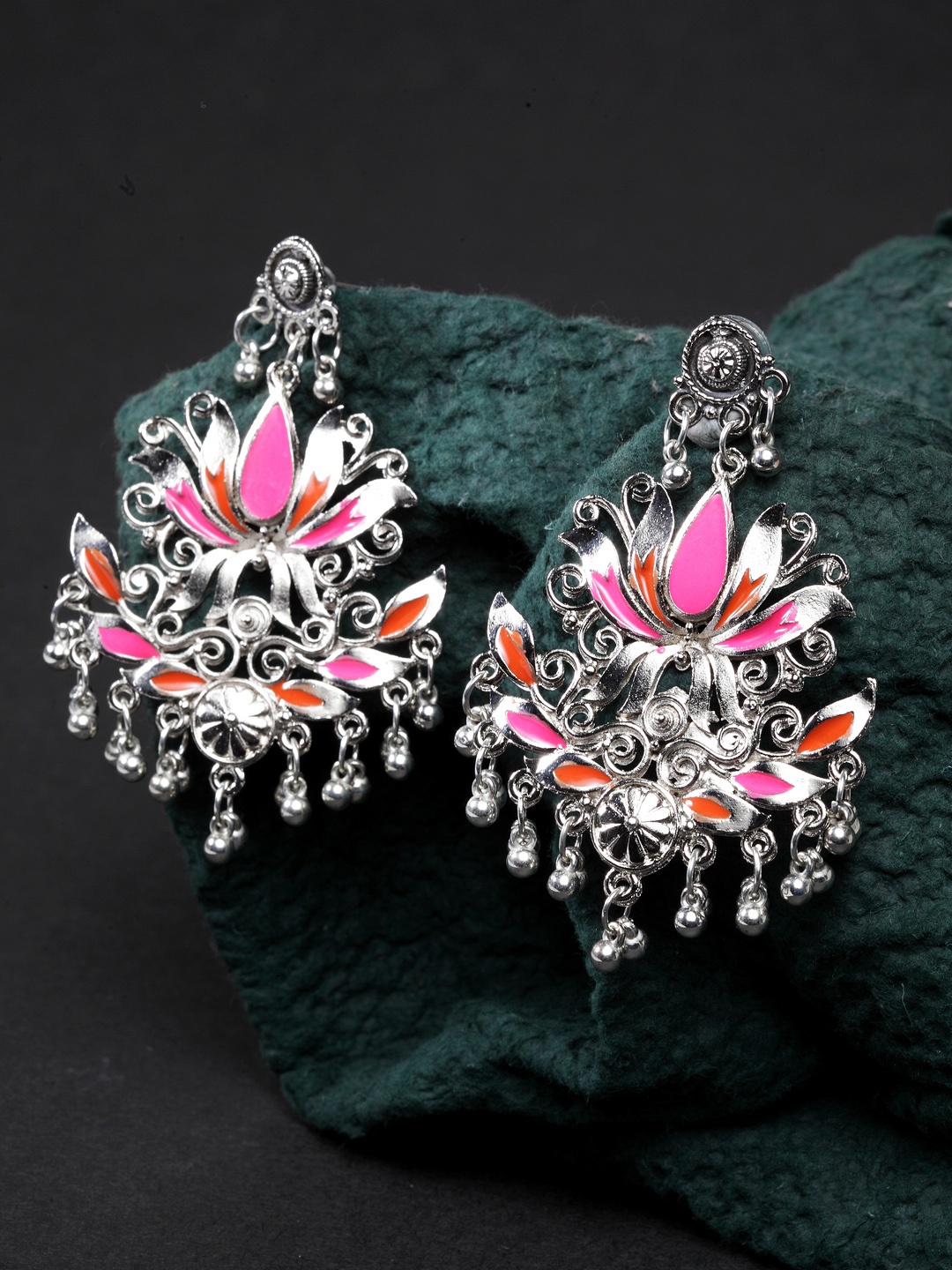 

Moedbuille Silver-Plated & Meenakari Floral Drop Earrings