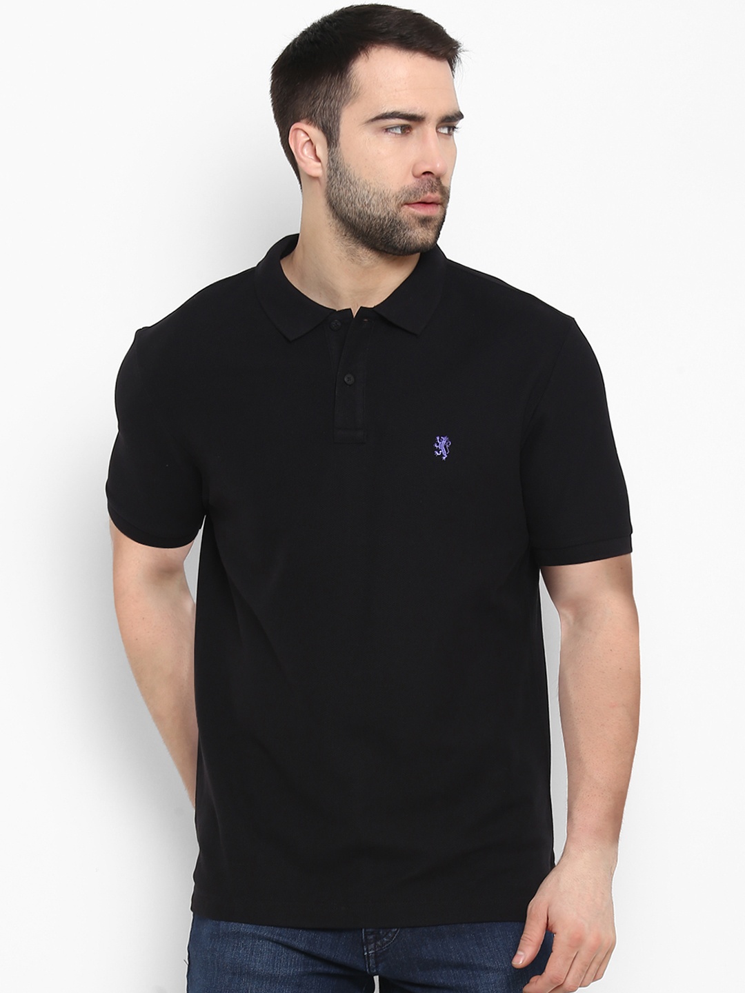 

Red Tape Men Black Solid Polo Collar Pure Cotton T-shirt