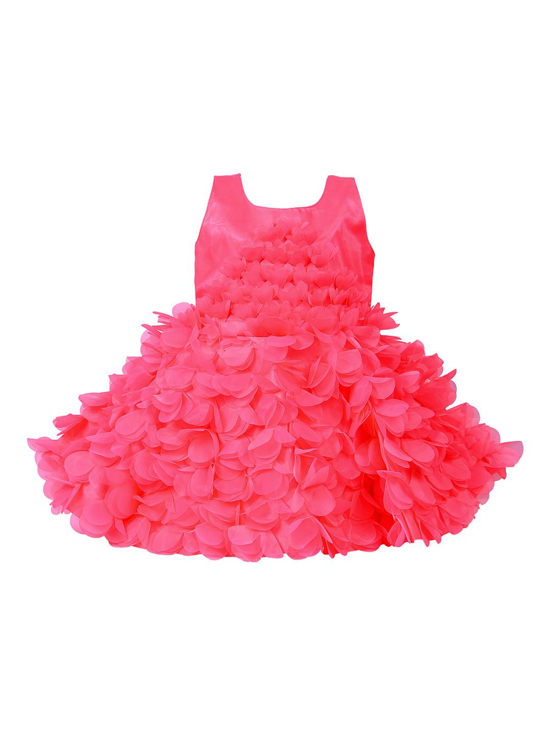 

Wish Karo Girls Coral Pink Solid Fit and Flare Dress