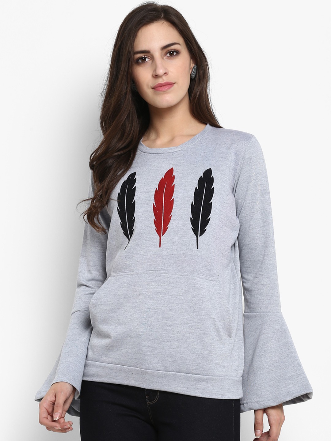 

PURYS Women Grey Printed Sweatshirt