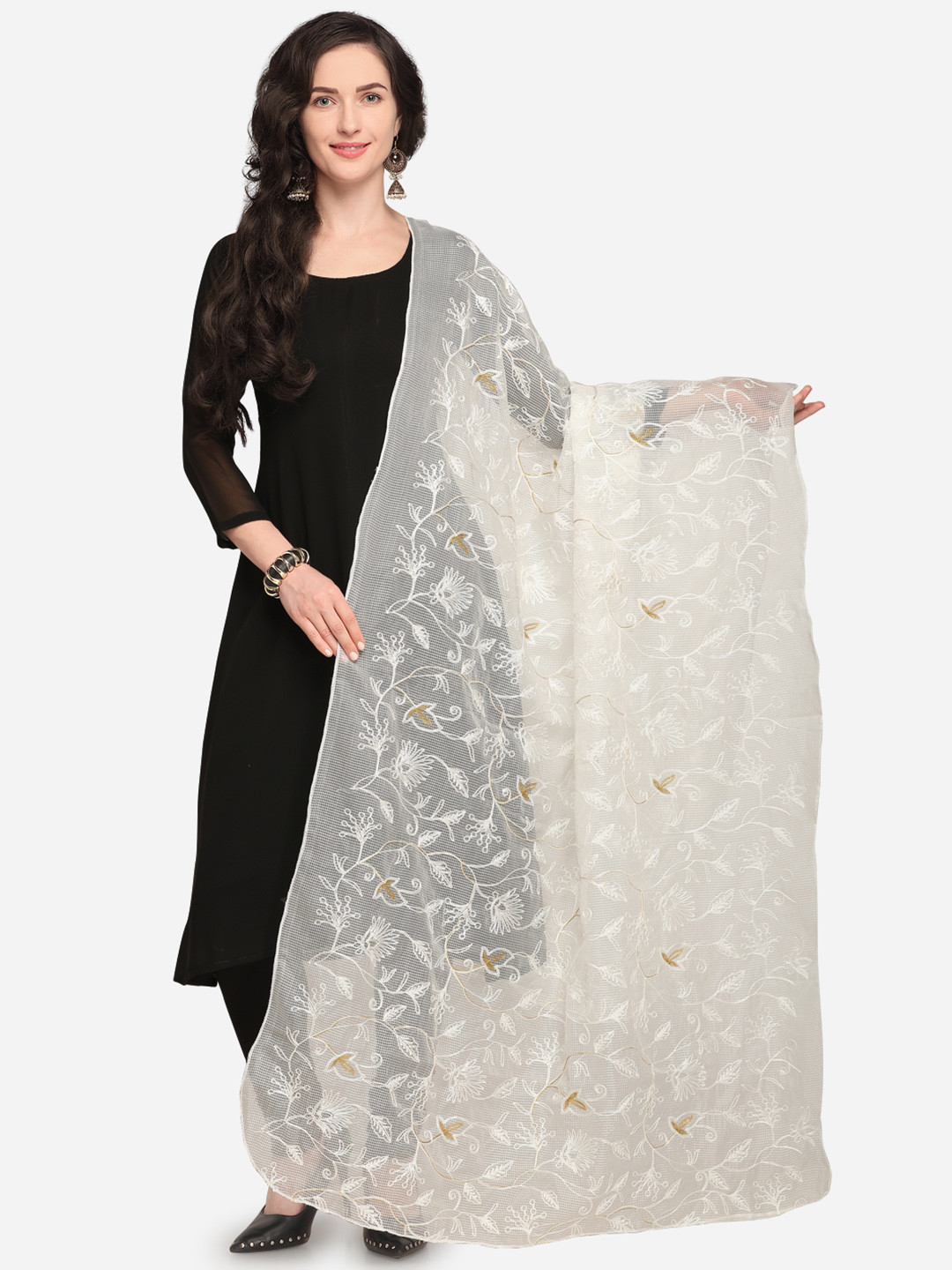 

mf White Embroidered Dupatta