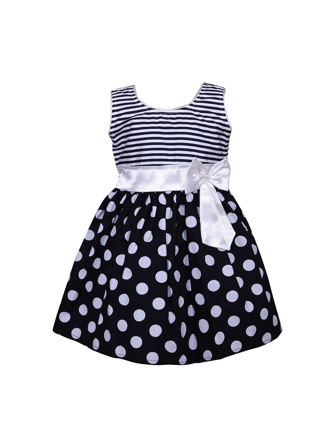 Wish Karo Girls Navy Blue Printed Fit and Flare Dress