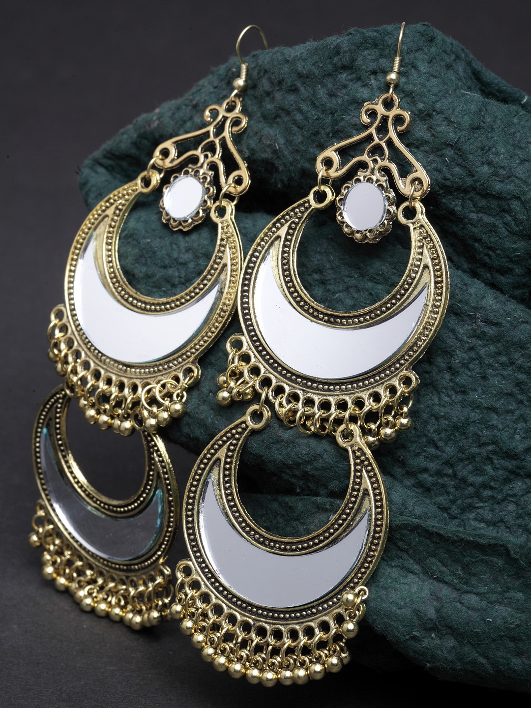 

Moedbuille Gold-Toned Crescent Shaped Drop Earrings