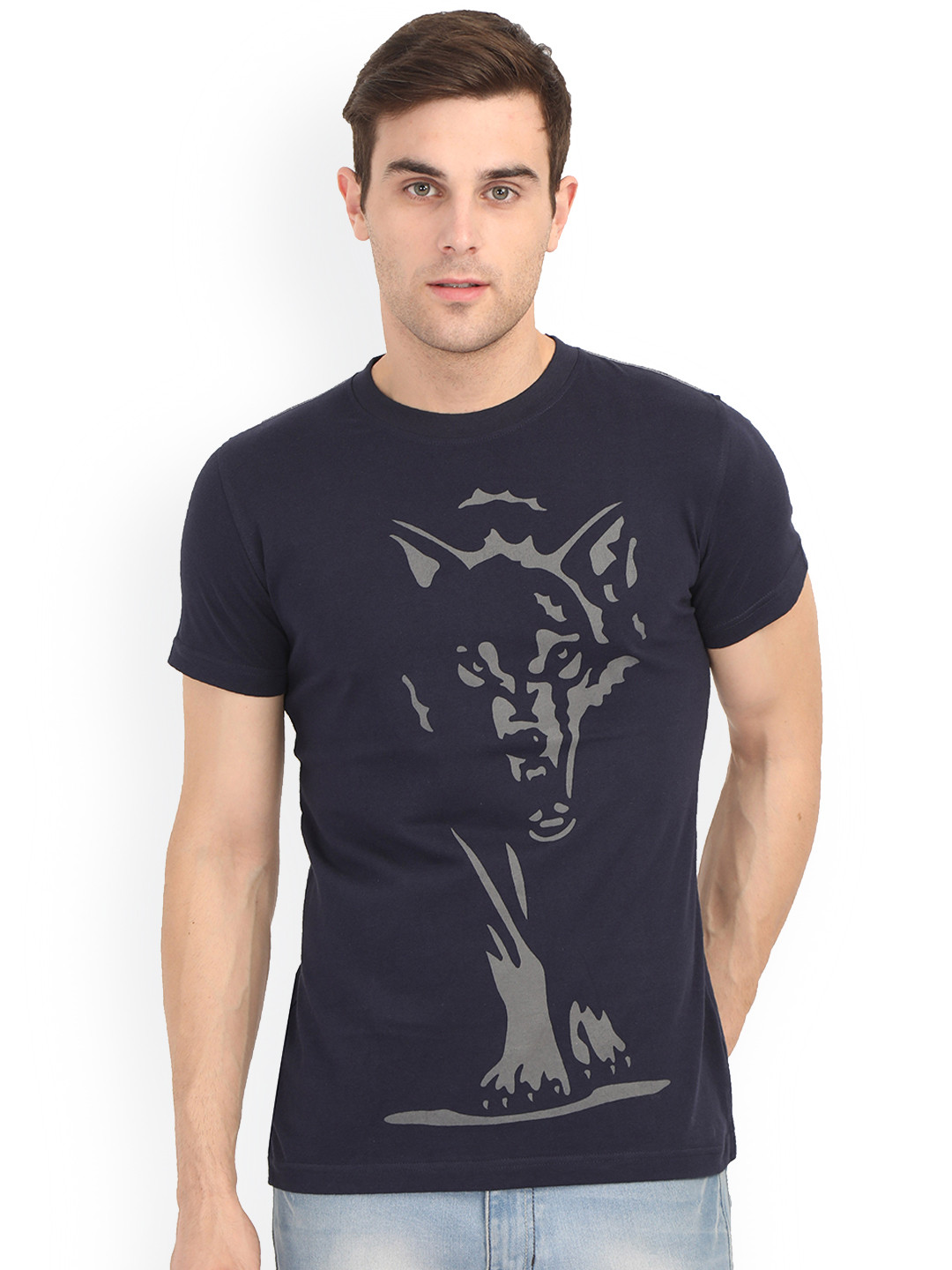 

WEXFORD Men Navy Blue Printed Round Neck T-shirt