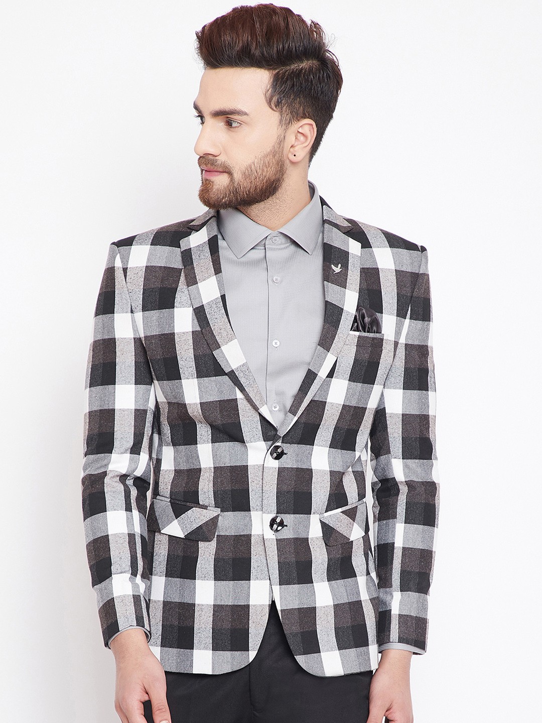

Canary London Men Black & Grey Checked Single Breasted Casual Blazer