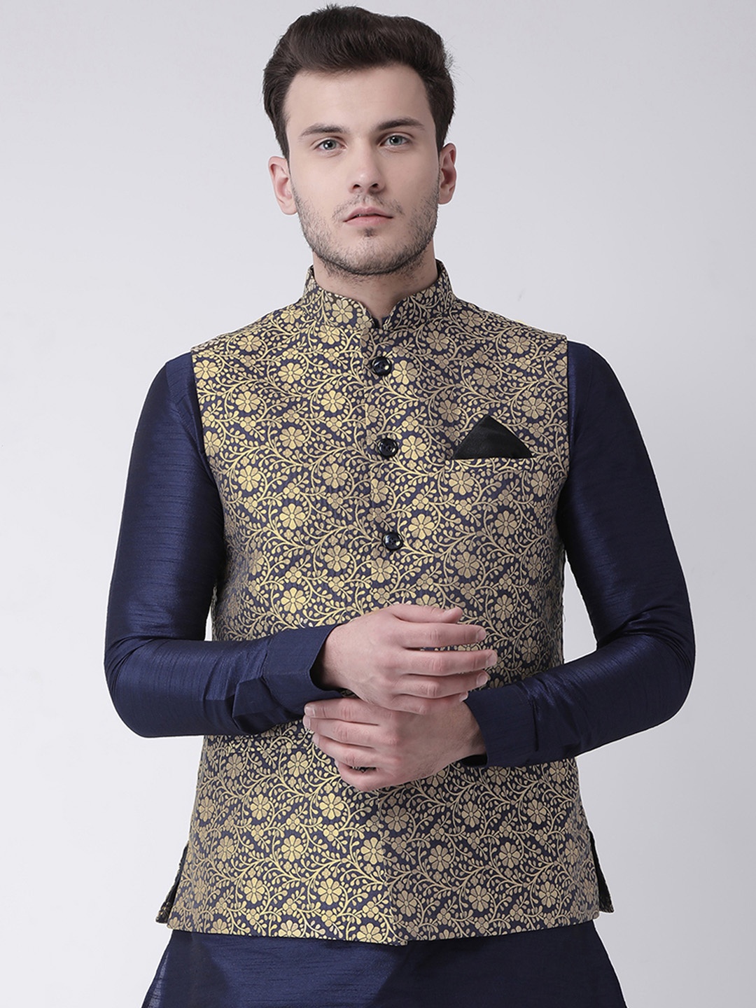 

Deyann Men Navy Blue Nehru Jacket
