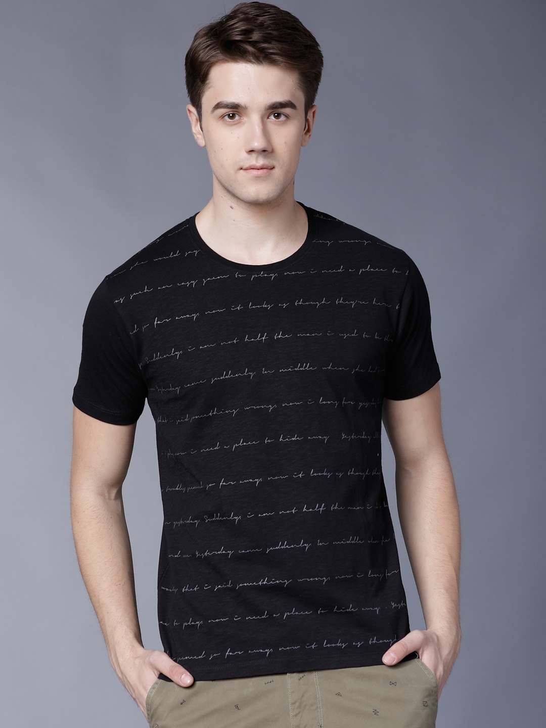 

LOCOMOTIVE Men Black Printed Pure Cotton T-shirt