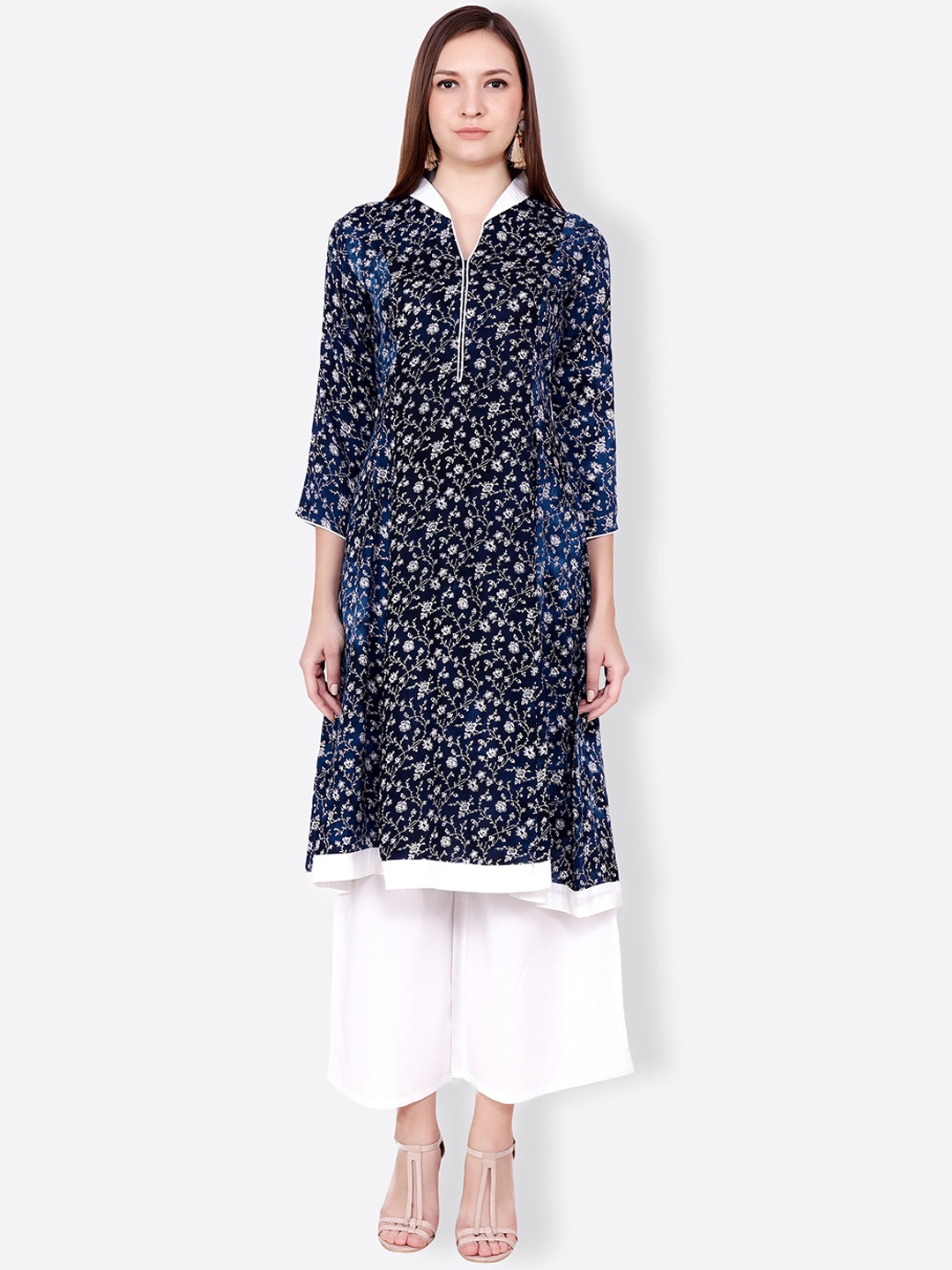 

SCORPIUS Women Navy Blue & Off-White Printed A-Line Kurta
