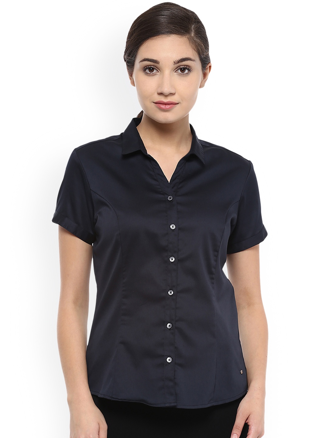 Allen Solly Woman Women Navy Blue Regular Fit Solid Casual Shirt