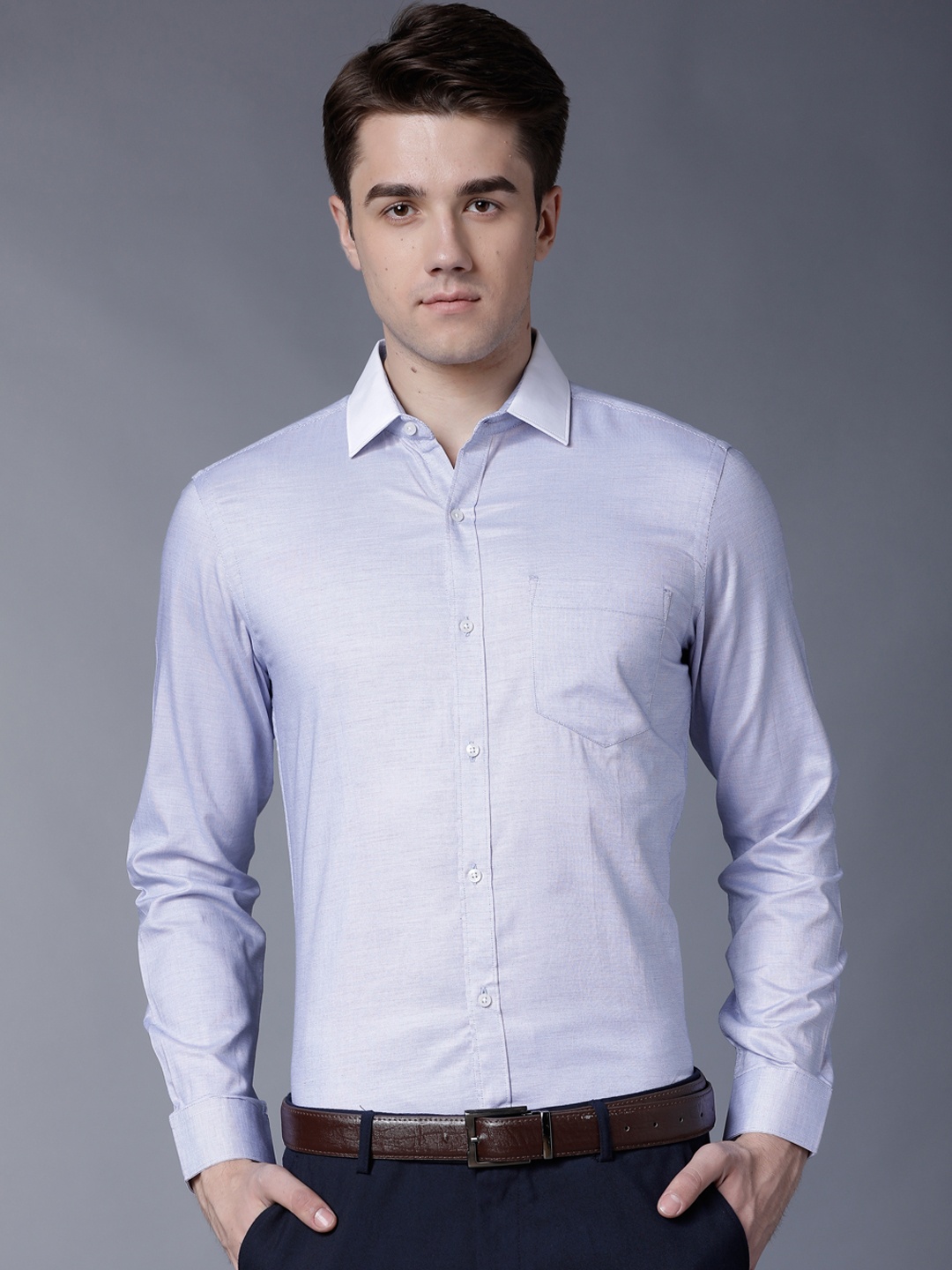 

Black coffee Men Blue Slim Fit Self Design Formal Shirt