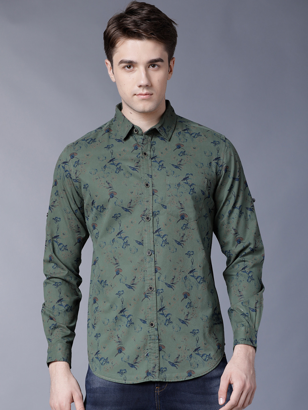 

LOCOMOTIVE Men Green Slim Fit Printed Casual Shirt