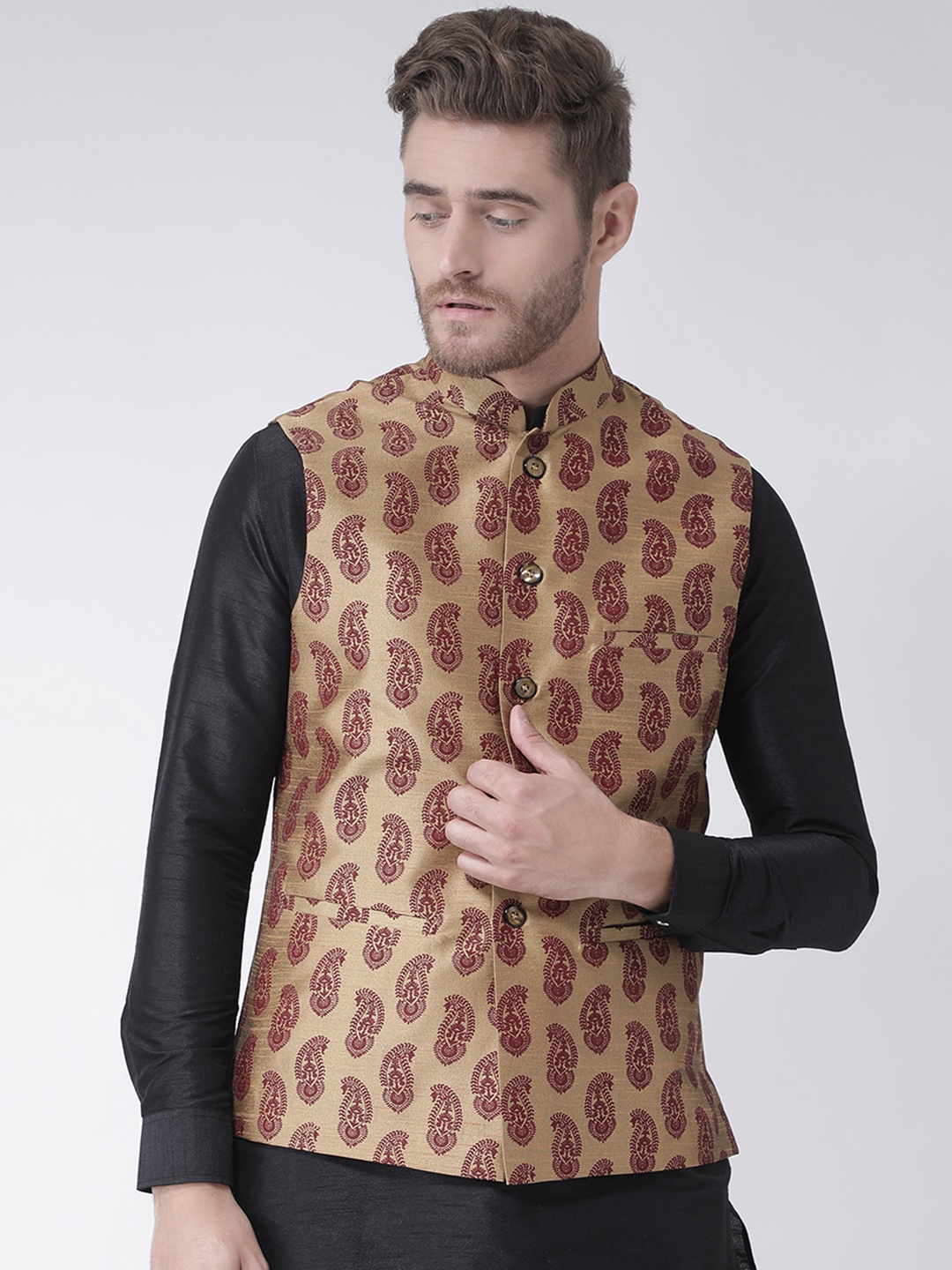 

Deyann Brown Printed Nehru Jacket
