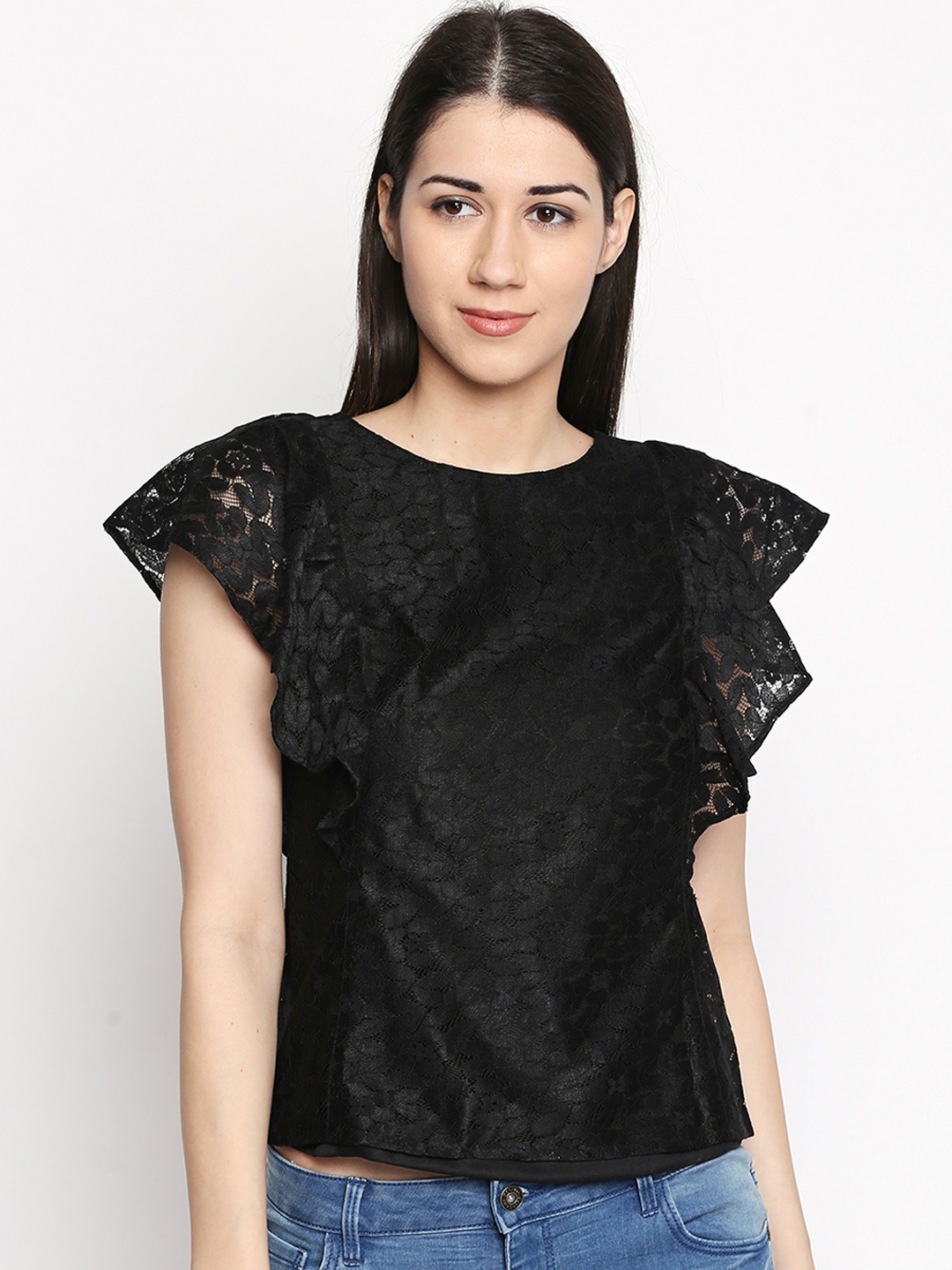 

Honey by Pantaloons Women Black Self Design A-Line Top