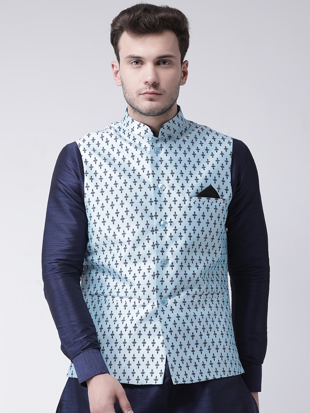 DEYANN Men Blue Printed Nehru Jacket